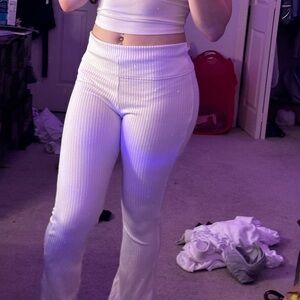 White Ribbed Women's Leggings